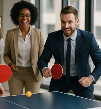 Jugando ping pong en la oficina